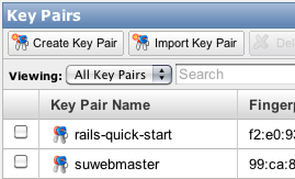 Screenshot Amazon Key Pairs